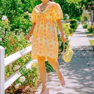 Lilly Pulitzer Sarafina Eyelet Babydoll Dress in the Calla Yellow Gingham